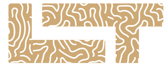 Lettrage abstrait beige à motifs organiques utilisé dans le logo de l’office notarial